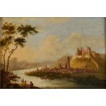 Gemälde Maler d. Dresdner Schule um 1800 "Blick über die Elbe auf Pirna mit Schloß Sonnenstein,