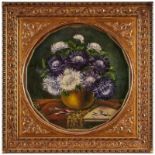 Gemälde Theo Traeger Stllebenmaler um 1920 "Blumenstillleben mit lila Chrysanthemen" u. li. sign. u.
