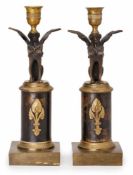 Paar Tischleuchter, Empire-Stil, Frankreich 19. Jh. Bronze, teilw. schwarz patiniert, teilw.