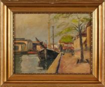 Gemälde monogr. SSC wohl Niederlande um 1920 "Am Hafen" u. re. monogr. SSC Öl/Lwd, 36 x 45,5 cm