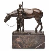 Bronze Ludwig Vordermayer (1868 München - 1933 München) Römischer Krieger mit Pferd, um 1905.