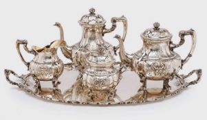 5-tlg. Kaffee-/ Tee-Service, Barock-Stil, Italien 2. Hälfte 20. Jh. 800er Silber, teils innen