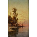 Gemälde Hermann David Salomon Corrodi 1844 Frascati - 1905 Rom "Abendstimmung am Nil" u. li. sign.
