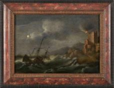 Gemälde Jacob Gerritsz Loeff 1607 Enkhuizen - nach 1670 "Schiffbruch vor der Küste - Mondschein"