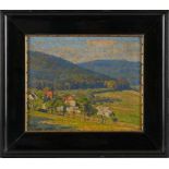 Gemälde Hans Burnitz 1875 Frankfurt - 1929 Berchtesgaden "Blick in ein Tal mit einem Dorf" u. re