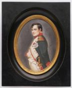 Gr. Miniatur unleserl. sign. Napoleon Bonaparte, wohl 2. Hälfte 19. Jh. Gouache auf Elfenbein.