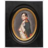 Gr. Miniatur unleserl. sign. Napoleon Bonaparte, wohl 2. Hälfte 19. Jh. Gouache auf Elfenbein.