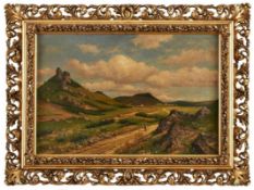 Gemälde Johannes Glückert geb. 1886 Mainz, gest. nach 1918 "Sommerliche Landschaft mit Bauer und