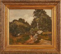 Gemälde Louis Curie Landschaftsmaler um 1900. "Sommerliche Landschaft mit Felsstudie" u. li. sign.