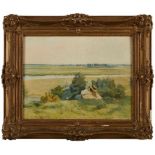 Gemälde Alfred Rehfous 1860 Genf - 1912 Saillon "Bei der Rast - Blick über eine weite Landschaft" u.