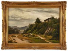 Gemälde Landschaftsmaler 19. Jh. "Am alten Steinbruch" Öl/Karton, 36 x 51,5 cm