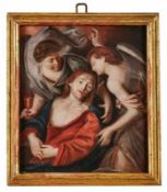 Aquarell Sakralmaler 18./19. Jh "Jesus mit Engeln" 19 x 16,5 cm