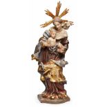 Barockfigur Maria mit Kind süddt. 18. Jh. Lindenholz, vollrund geschnitzt, farbig gefaßt u.