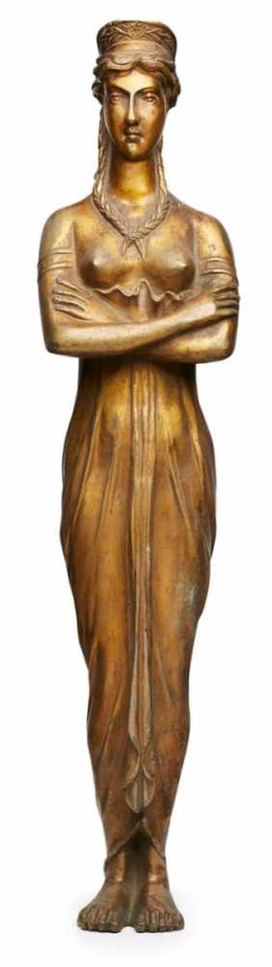 Bronze-Element aus MöbelKaryatide, Empire-Stil, um 1900. Braun patiniert. Schlanke Standfigur in