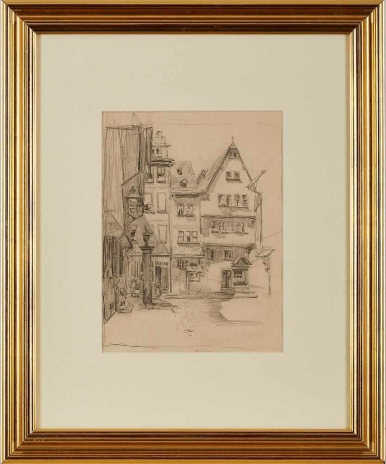 Bleistiftzeichnung Franziska Redelsheimer1873 Nürnberg -1913 Edenkoben "Frankfurter Altstadt" - Image 2 of 2