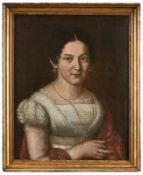 Gemälde Bildnismaler 19. Jh."Dame mit Spitzenkleid und Goldschmuck" Öl/Lwd., 58,5 x 46 cm