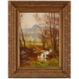 Gemälde Heinrich Hoffmann1859 Kassel - 1933 Heidelberg "Landschaft mit Bachlauf und Staffage"