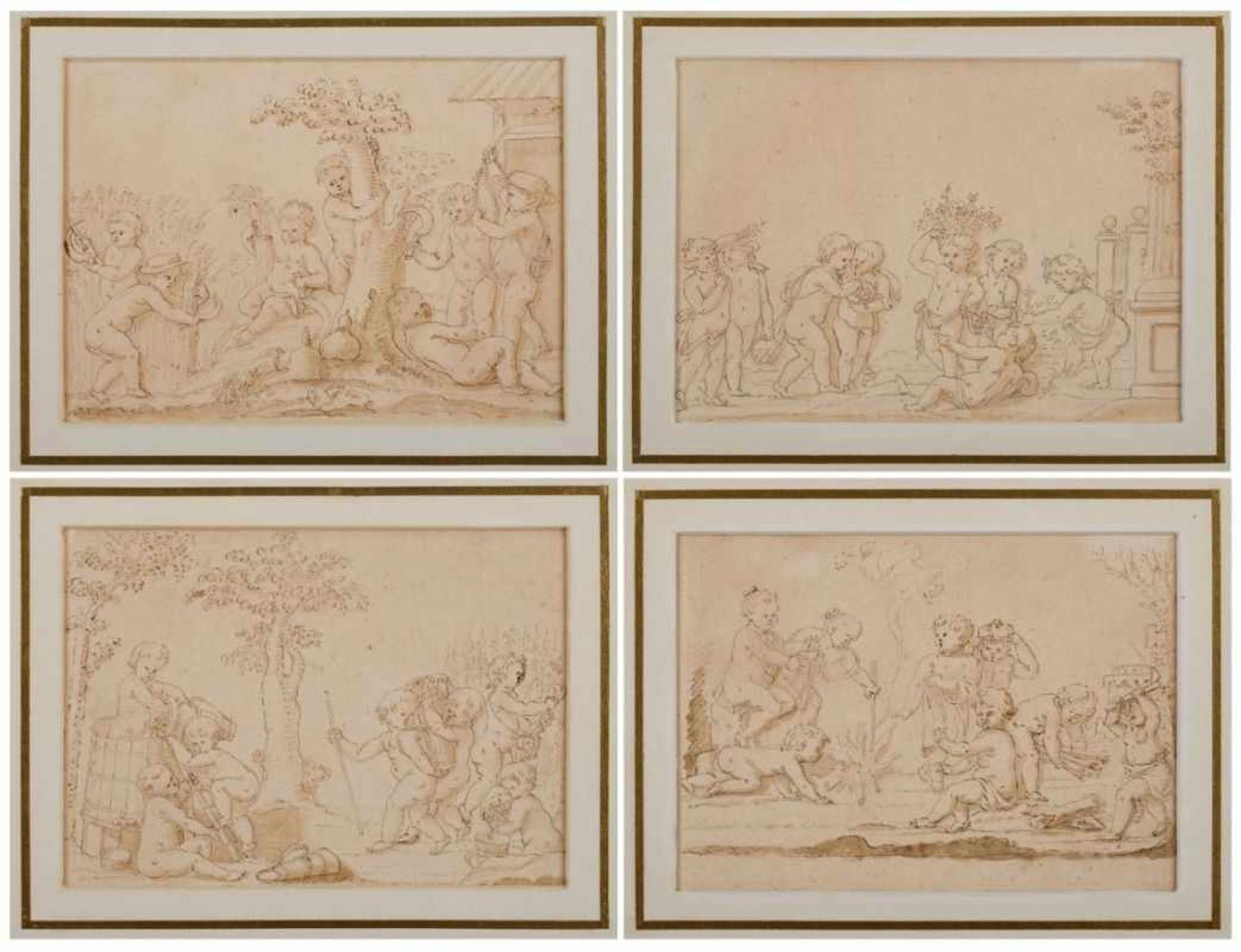 4 Federzeichnungen in grau u. braun, laviertJacob de Wit 1695 Amsterdam - 1754 Amsterdam "4