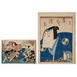 2 Farbholzschnitte Hirosada1819 - 1865 "Der Schauspieler Dzicuwa Enzaburo" u. "Mehrfigurige Szene"