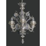 Kl. 6-flammige Glas-Deckenkrone, Murano,Italien 20. Jh. Reliefierter Balustermittelschaft in