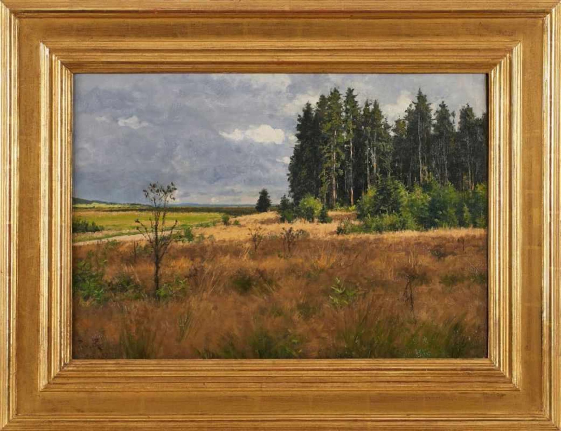 Gemälde Paul von Ravenstein1954 Breslau - 1938 Karlsruhe "Bewölkte Landschaft - Am Waldrand" u.