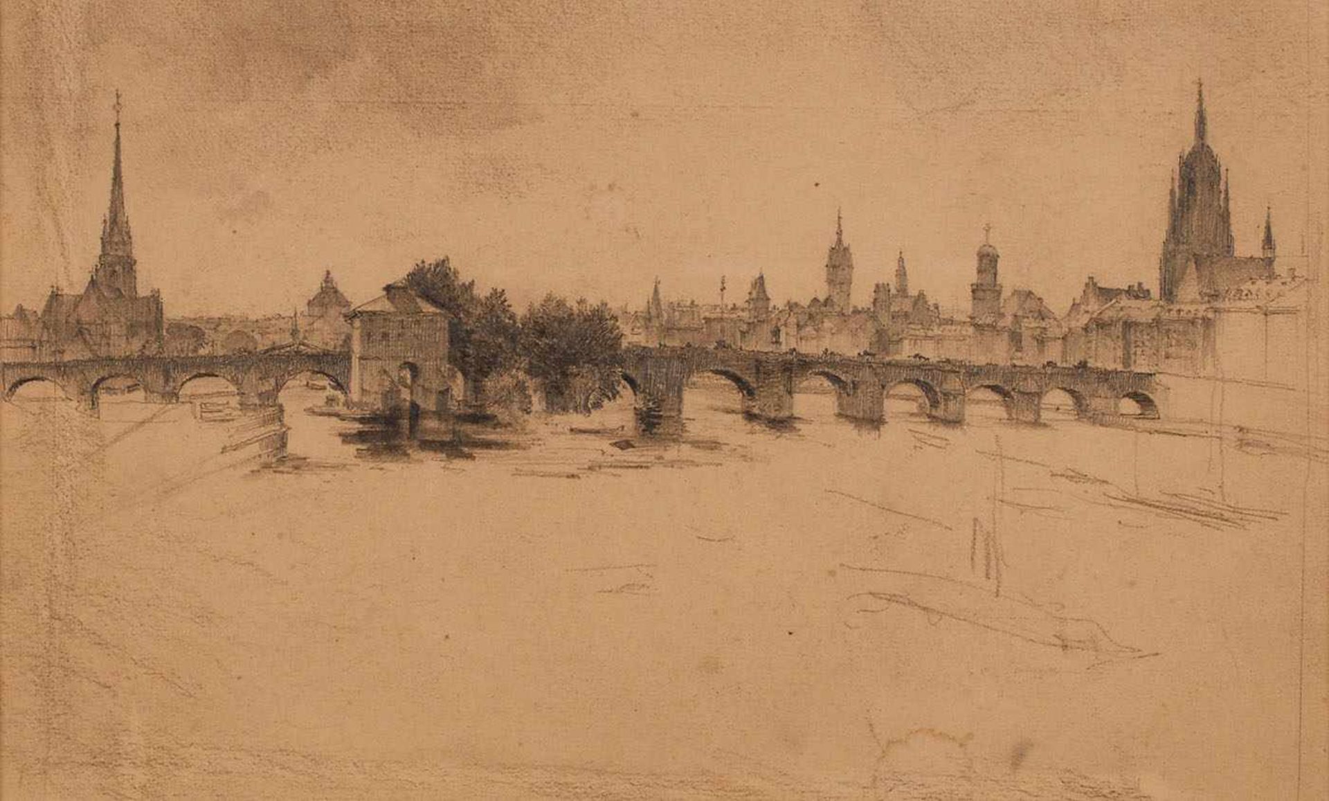 Bleistiftzeichnung Franziska Redelsheimer1873 Nürnberg -1913 Edenkoben "Weiter Blick auf die Alte