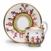 Tasse mit UT "Teezeremonie",Meissen wohl Anf. 19. Jh. Campaner-Tasse m. Schwanenhenkel, UT m.