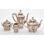 4 - tlg. Kaffee-/Teeservice, 1.650gr., Posen, 800er Silber, Empire Stil um 1920