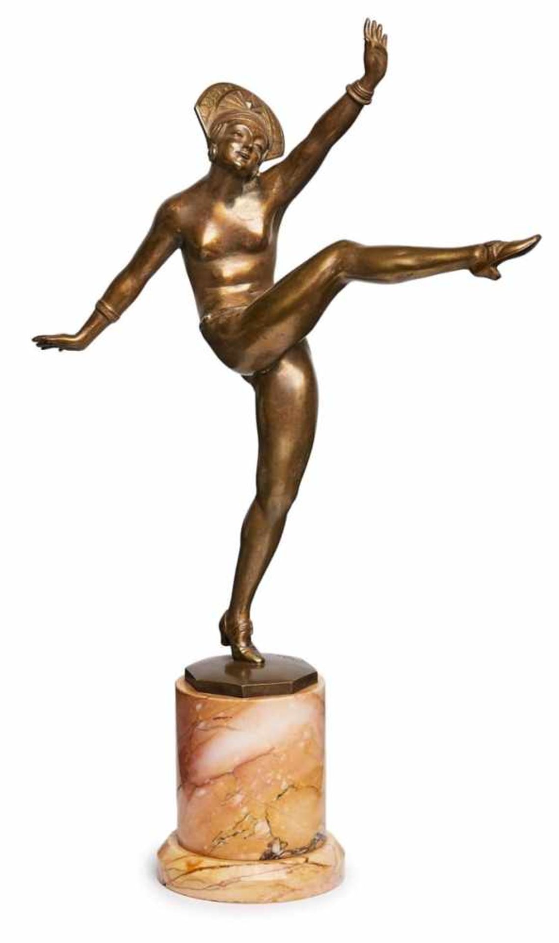 Bronze Jean Pierre Morante(Frankreich, 1882 - 1960) "High Kicker" um 1920. Braun-gold-patiniert, auf