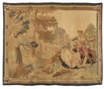 Tapisserie Aubusson 19. Jh."Galantes Paar in Parklandschaft", im Rokokostil mit breiter