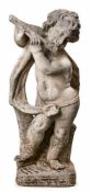 Gr. Gartenfigur "Musizierender Putto", 20. Jh.Muschelkalkguss nach barockem Vorbild. Leicht gedrehte
