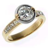 Brillant-Ring18 kt GG mittig besetzt mit einem Brillant-Solitär von 1,07ct., Farbe top wesselton,