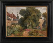 Gemälde Carl Bolze1832 Wien - 1913 München "Garten am Kloster Ebrach" Öl/Lwd. auf Karton, 35 x 43,