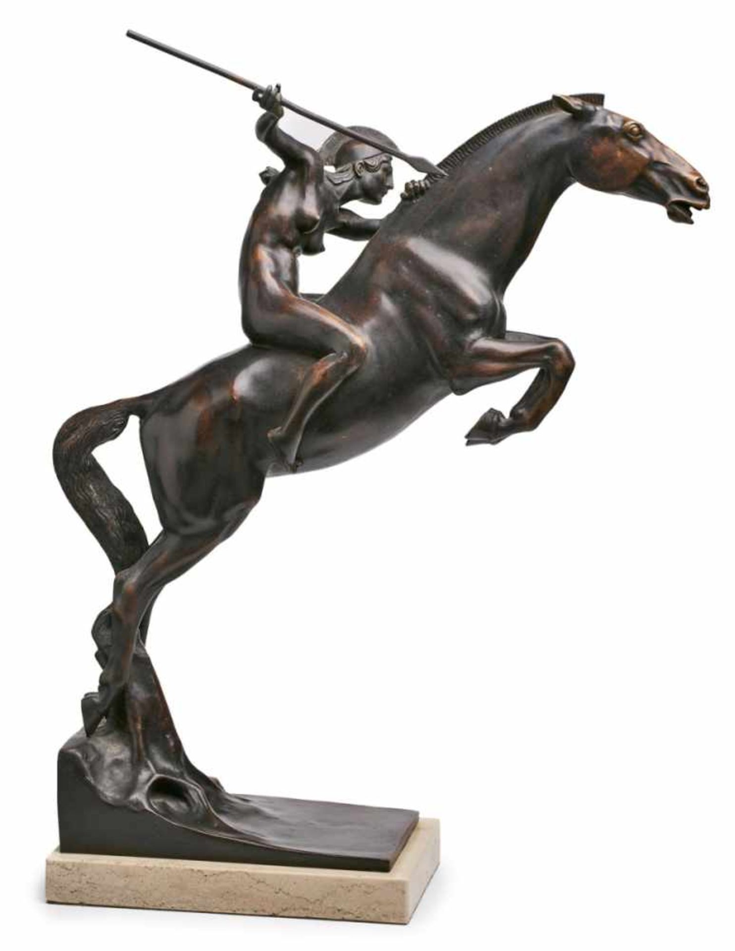 Bronze Adolf Josef Pohl(1872 Wien - 1930 Bad Deutsch-Altenburg) Angreifende Amazone auf Pferd, um