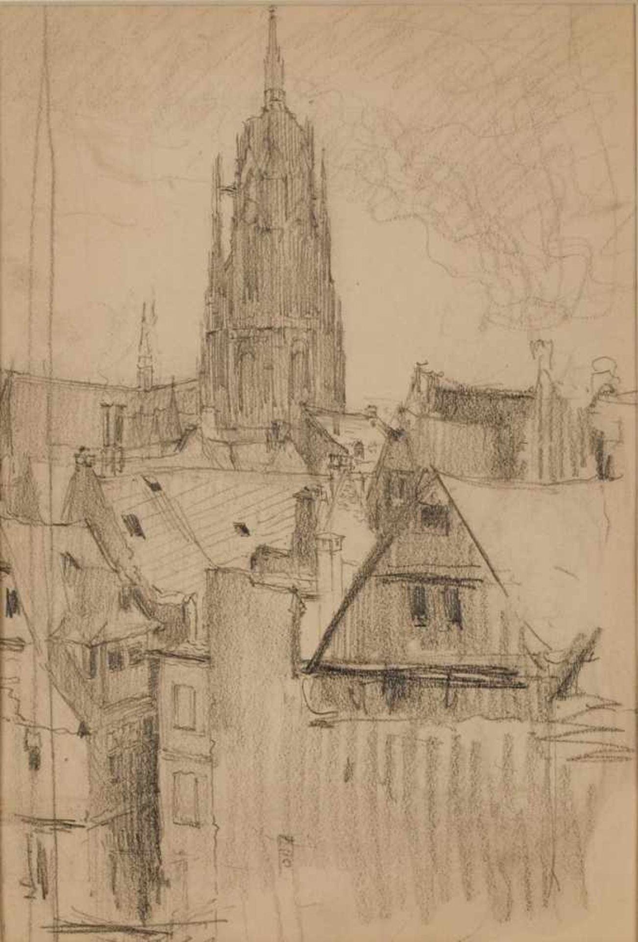Bleistiftzeichnung Franziska Redelsheimer1873 Nürnberg -1913 Edenkoben "Blick über die Dächer der