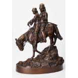 Bronze Albert Moritz Wolff(1854 Berlin - 1923 Lüneburg) "Junges Kosakenpaar auf Pferd reitend", um