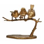 Bronze Wilhelm Carl Robra (1876 - 1945)"Spatzengruppe", plastischer Ast, darauf 3 Spatzen sitzend,