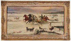 Gemälde Alexander Scheloumoff1892 - 1963 "Troikaschlitten im Winter" u. re. sign. A. Scheloumoff