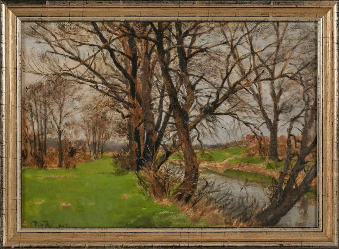 Gemälde Paul von Ravenstein1854 Breslau - 1938 Karlsruhe "Flusslandschaft im Vorfrühling" u. li.