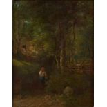 Gemälde Anton Burger, zugeschrieben1824 Frankfurt - 1905 Kronberg "Junge Frau läuft einen Hohlweg