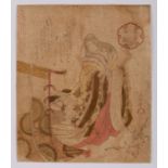 Farbholzschnitt Kunisada I1786 - 1865 "Frau mit Schriftrolle" 21 x 18 cm
