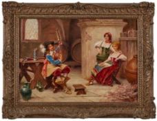 Gemälde Carlo FerrantiItalien 1840 - 1908 "Interieur mit musizierenden Landsknechten und zwei