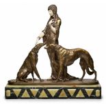 Gr. Art-Déco Bronze Louis Riché(Frankreich, 1877 - 1949) Dame mit zwei Windspielen, Art Deco,