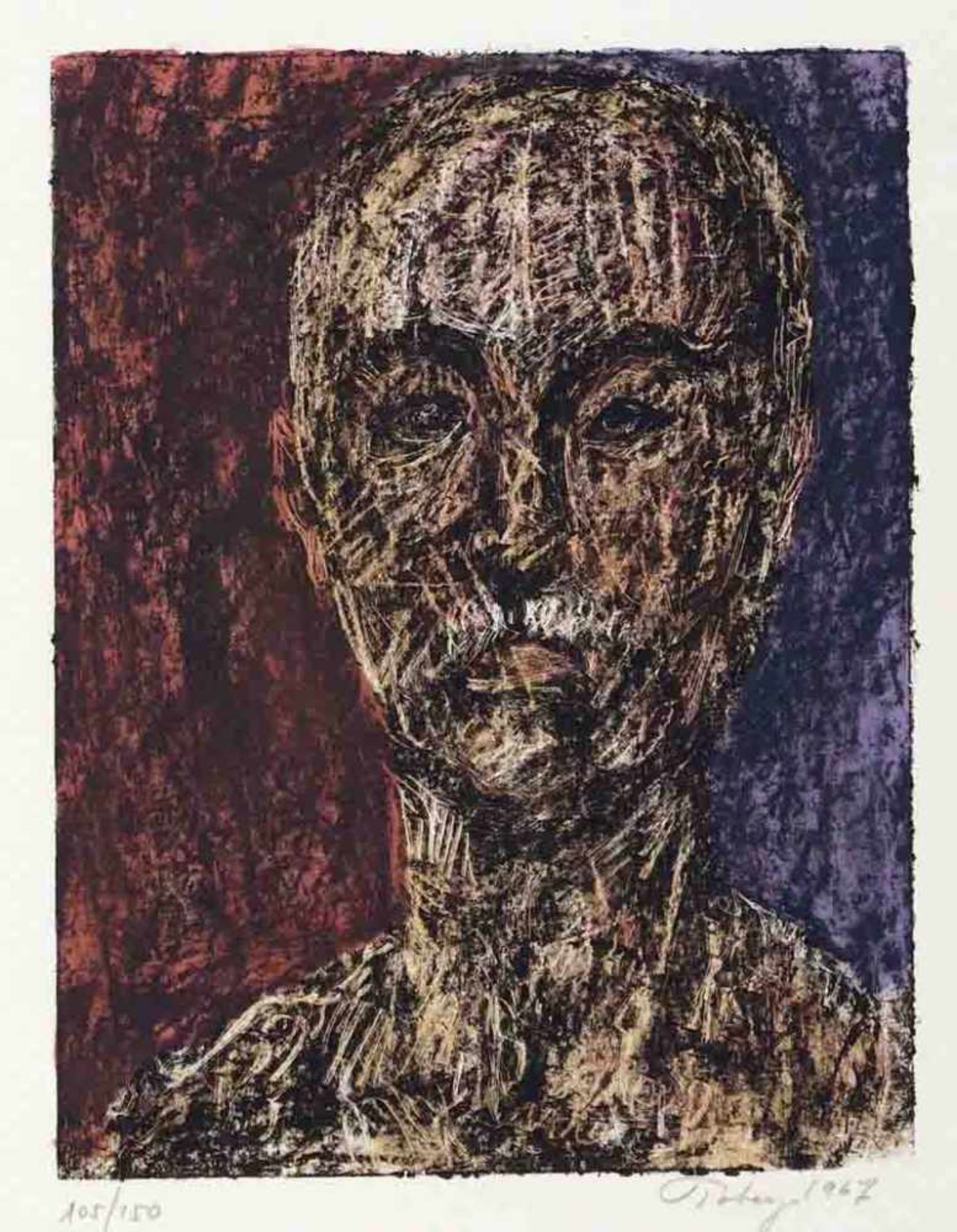 Mark Tobey Centerville/Wisconsin 1890 - 1976 Basel Self Portrait. Farb. Lithographie. 1967. 20,1 x