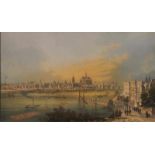 Köln-Panorama um 1860, Stahlstich, gouachiert, 15 x 24 cm, gerahmt unter Glas und Passepartout 25.00