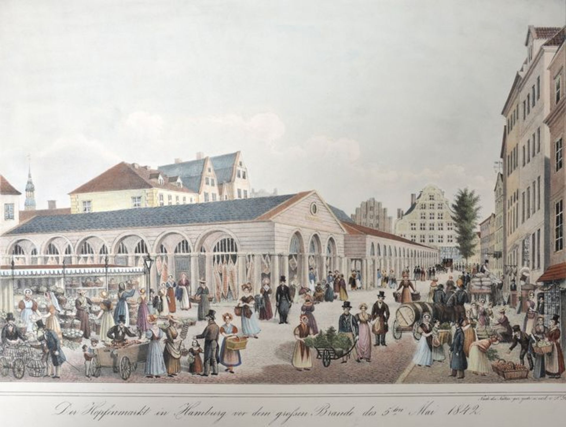 Hamburg. 2 Ansichten. "Die alte Börse in Hamburg, am 4ten December 1841 beim Abschiede von