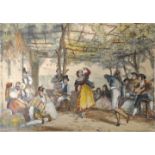 Bolero. Eine Darstellung. "Peasants dancing the Bolero". Kolorierte Lithographie von Lewis, 1836.