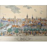 Paris. Vier Lithographien. a) "Paris". Blick über die Stadt. Kolorierte Lithographie wohl um 1860,