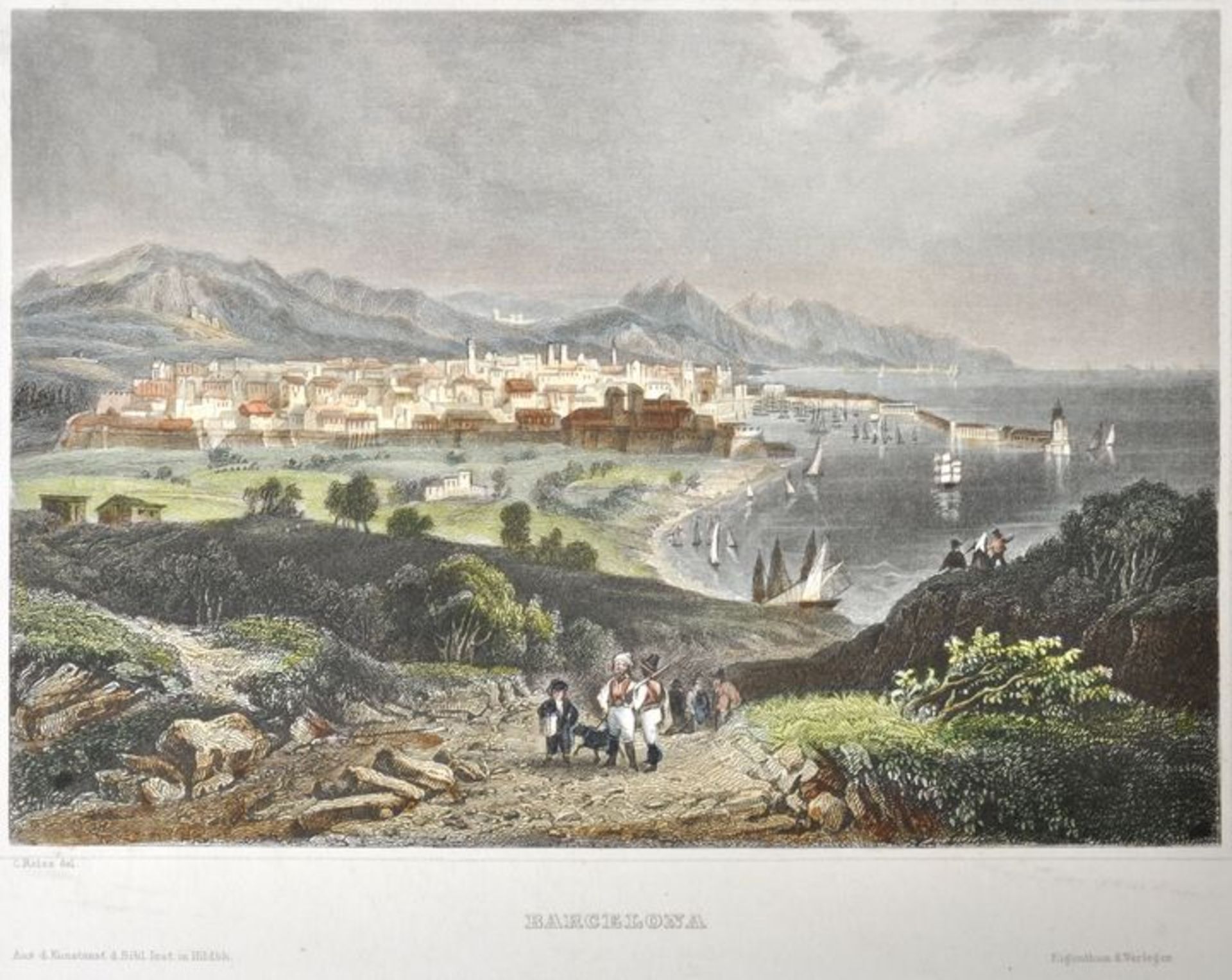 Barcelona. 27 Ansichten. a) Vedute. Lithographie von Gustav Schmelzer, um 1850. Altkoloriert. 10,5 x - Bild 2 aus 7