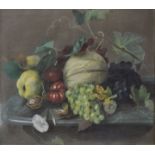Unbekannt, Mitte 19. Jh. Stillleben mit Früchten. Aquarell/ Gouache, ca. 36,5 x 44 cm. Hinter Glas